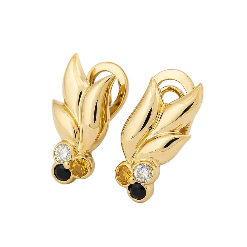 Boucles d’oreilles Clips en or jaune, saphirs et diamants