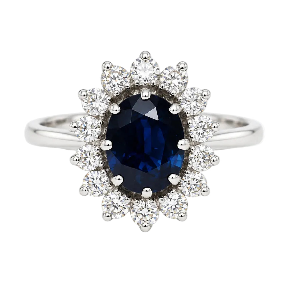 Bague Marguerite en or blanc, saphir et diamants