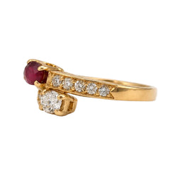 Bague Toi & Moi en or jaune, rubis et diamants