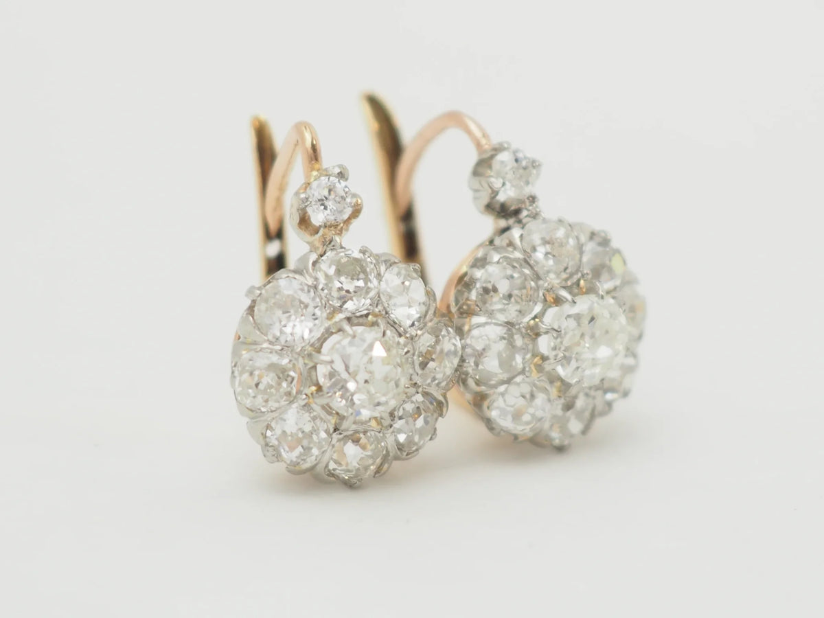 Boucles d'oreilles Dormeuses en or jaune, platine et diamants