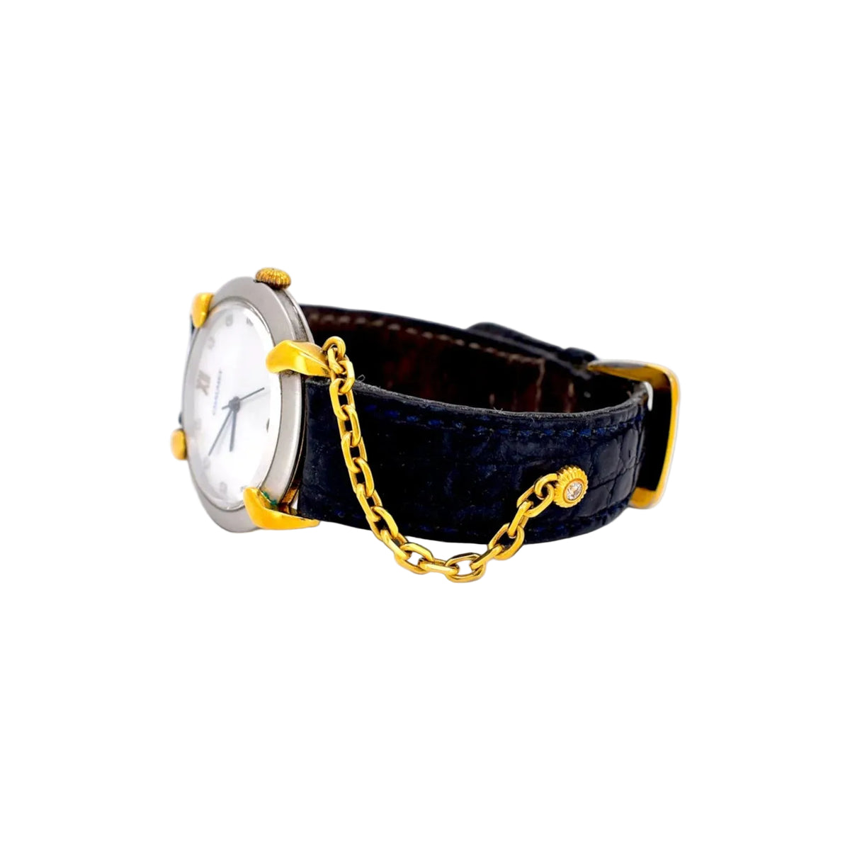 Montre CHAUMET Elysée GM en or jaune, acier, cuir et diamants