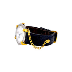 Montre CHAUMET Elysée GM en or jaune, acier, cuir et diamants
