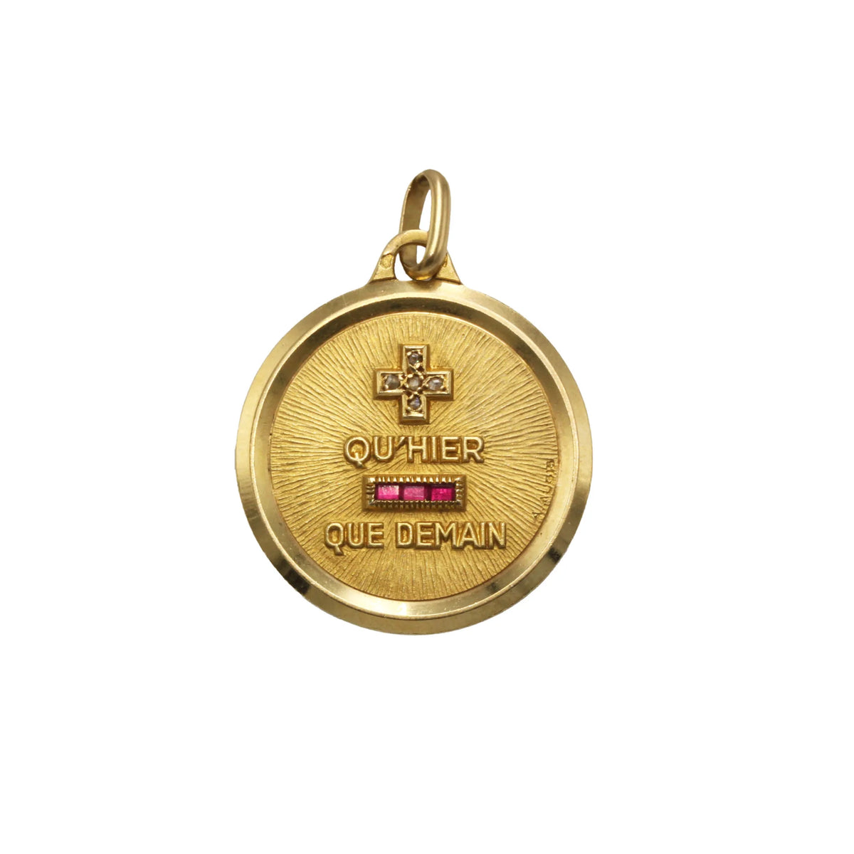 Médaille AUGIS en or jaune, pierres rouges et diamants