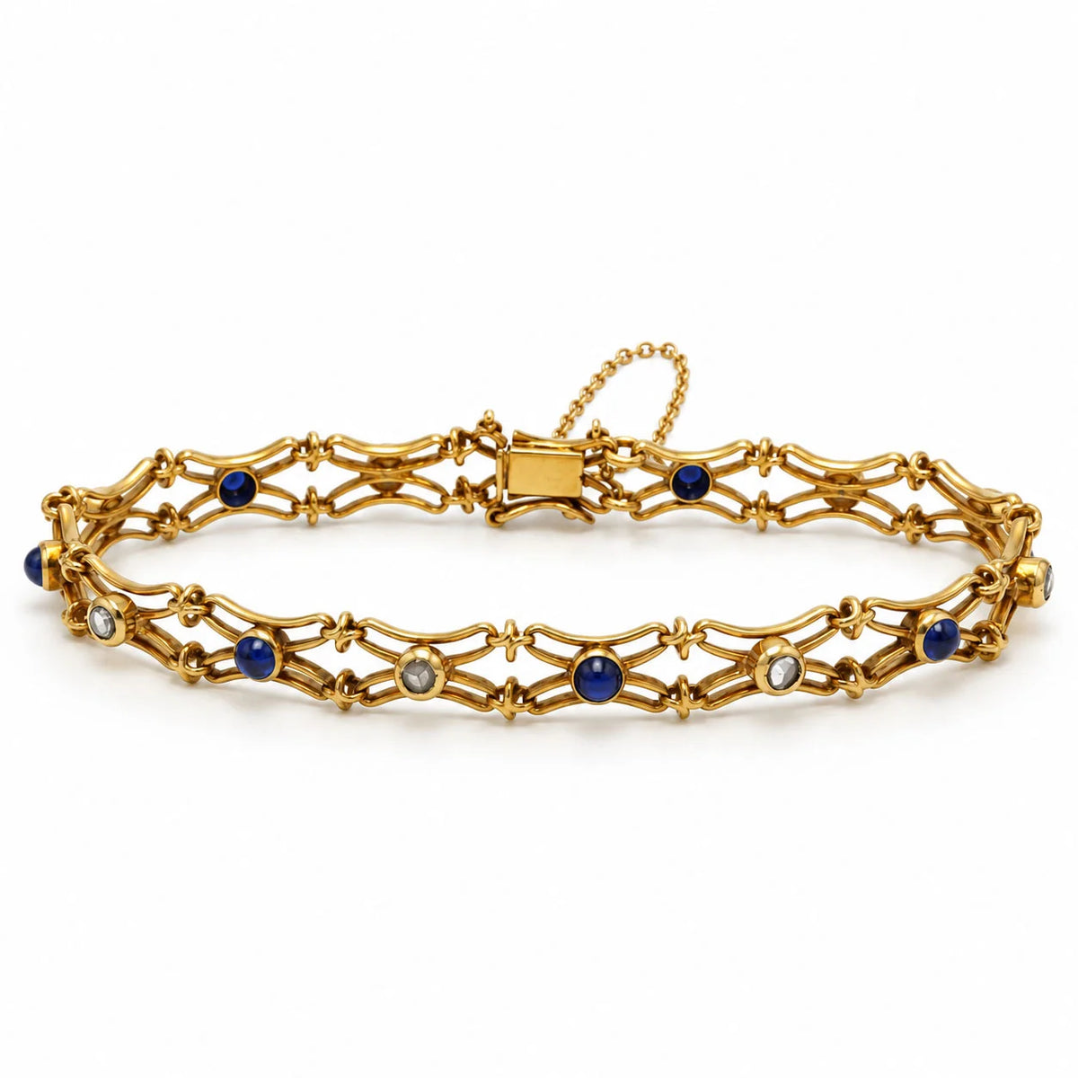 Bracelet Maille en or jaune, saphirs et diamants