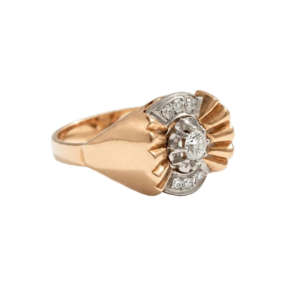 Bague Tank en or rose, platine et diamants