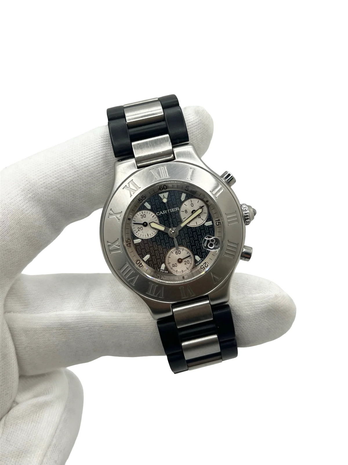 Montre CARTIER "21 Chronoscaph" en acier inoxydable et caoutchouc