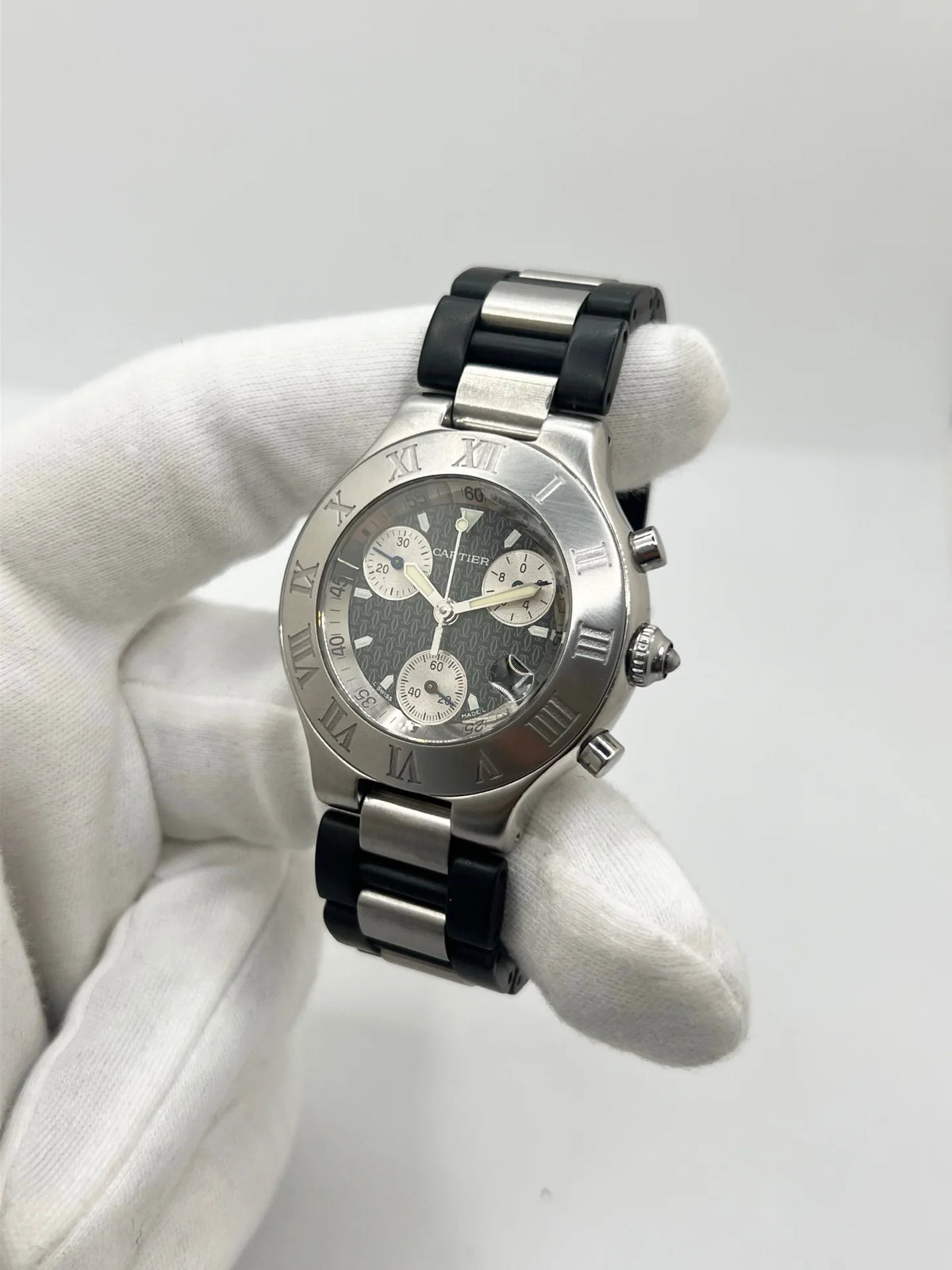 Montre CARTIER "21 Chronoscaph" en acier inoxydable et caoutchouc