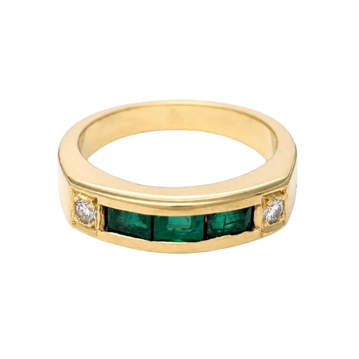 Bague Bandeau en or jaune, émeraudes et diamants