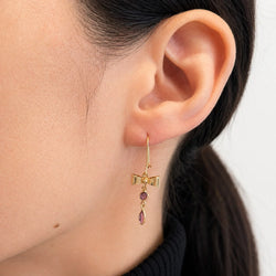Boucles d’oreilles Pendantes en or jaune et gemmes roses