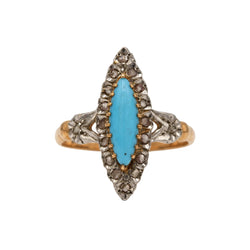 Bague Marquise en or blanc, or rose, turquoise et diamants