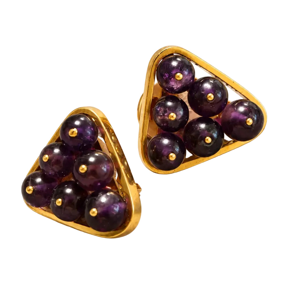 Boucles d'oreilles Clips en or jaune et améthystes