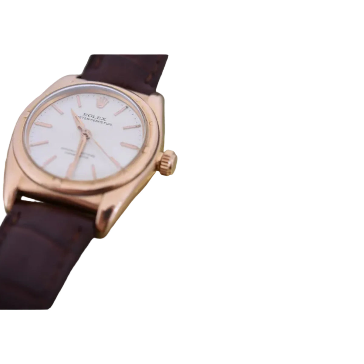 Montre ROLEX "Perpetual Ovetto Bubbleback" en or rose et cuir