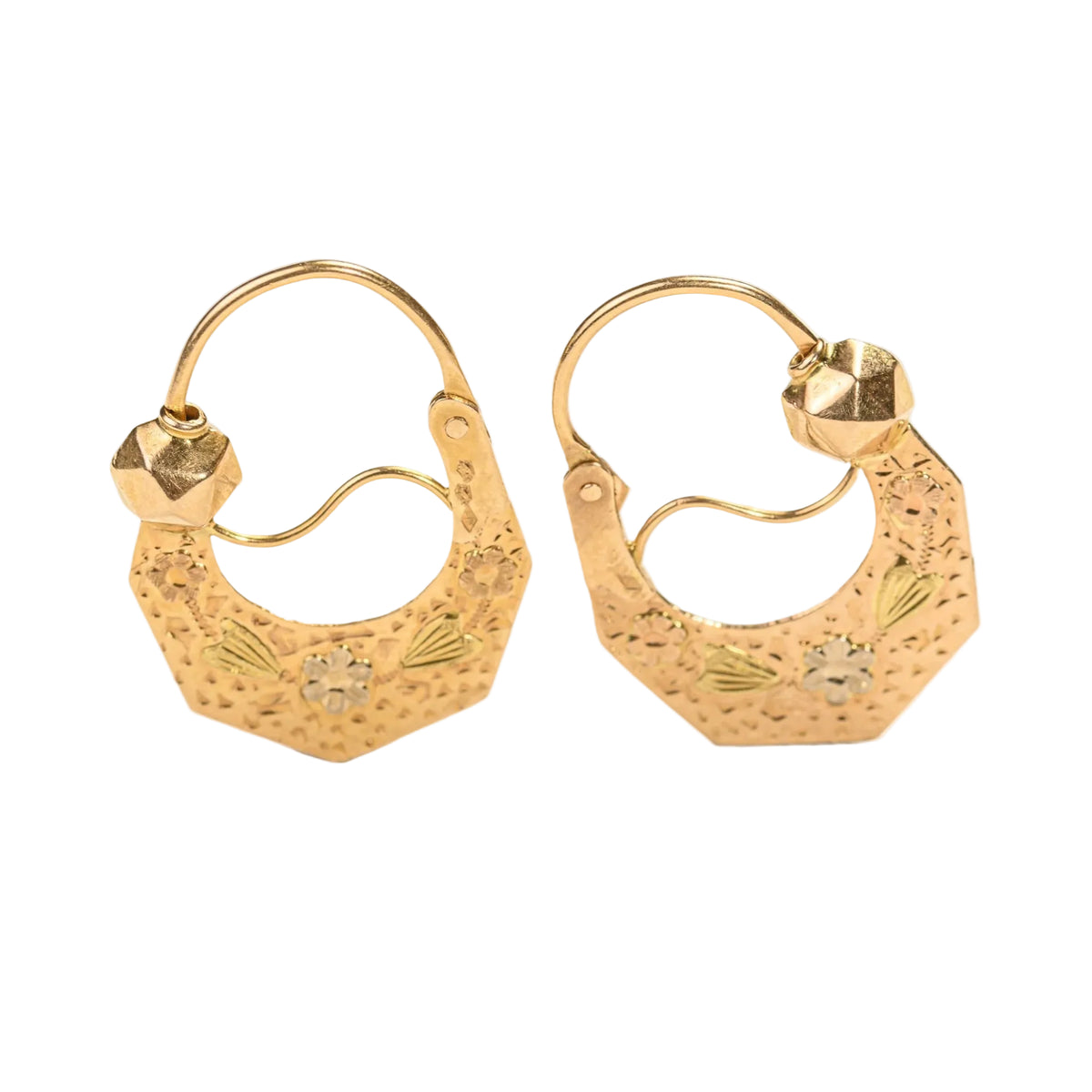 Boucles d'oreilles Créoles en or blanc, or jaune et or vert