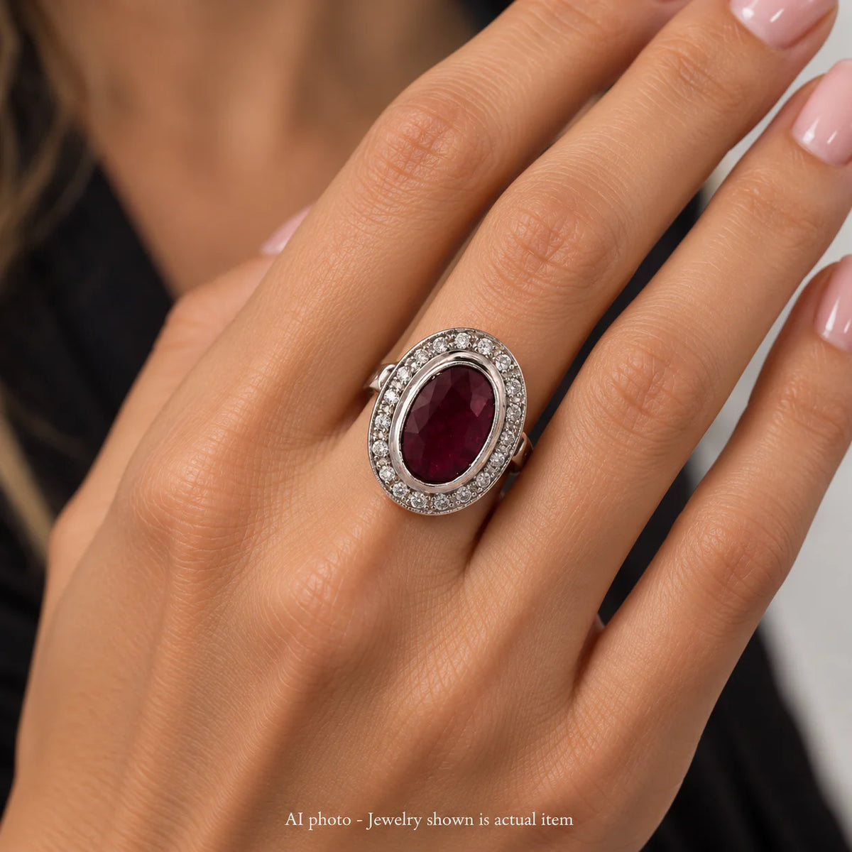 Bague Entourage en or blanc, rubis et diamants