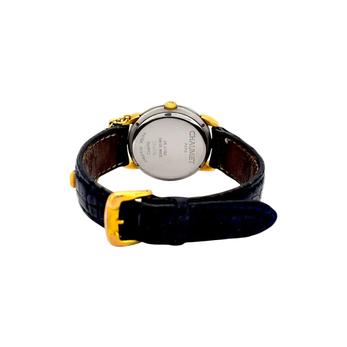 Montre CHAUMET Elysée GM en or jaune, acier, cuir et diamants