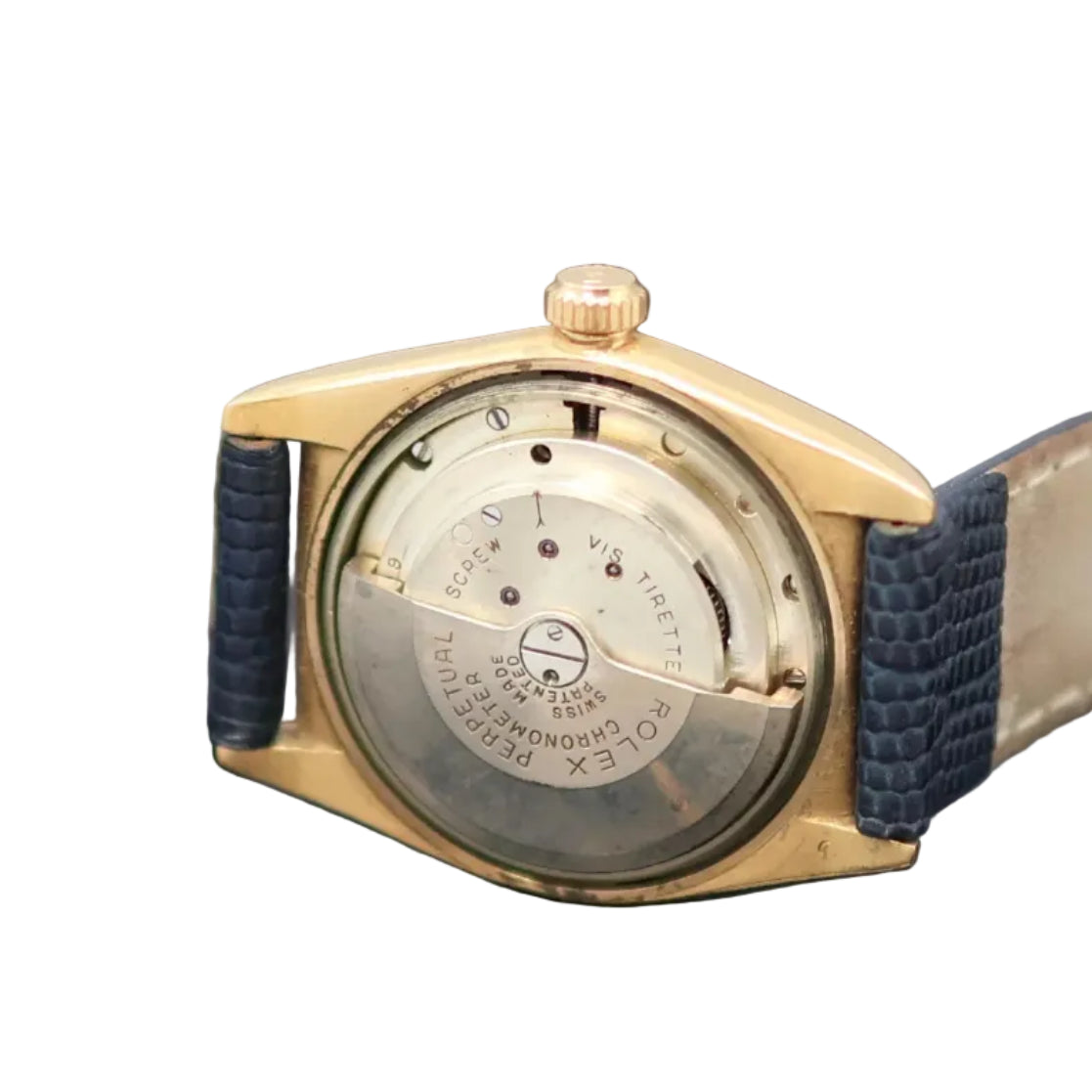 Montre ROLEX "Perpetual Ovetto Bubbleback" en or rose et cuir