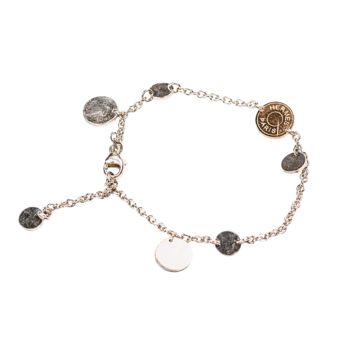 Bracelet Breloques HERMES Ex-Libris en argent et or rose