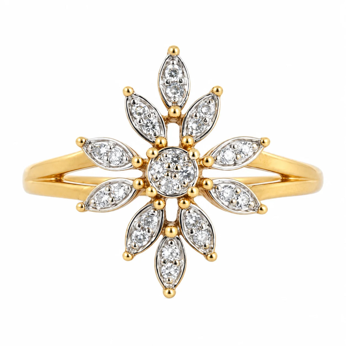 Bague Marguerite en or blanc, or jaune et diamants