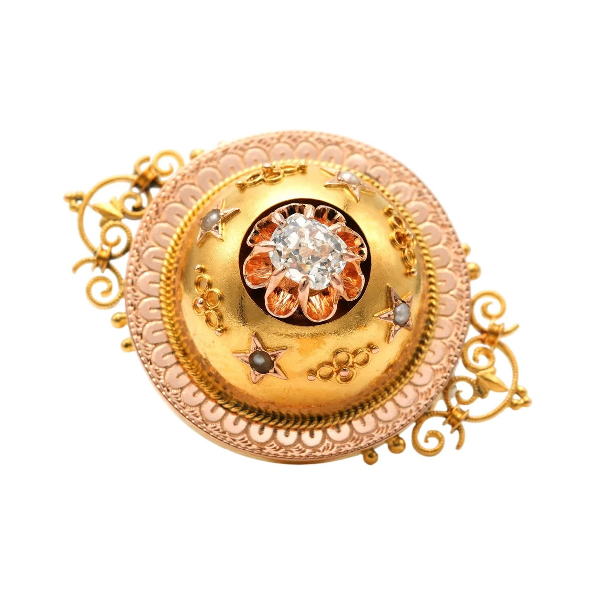 Broche Épingle en or jaune, perles et diamant