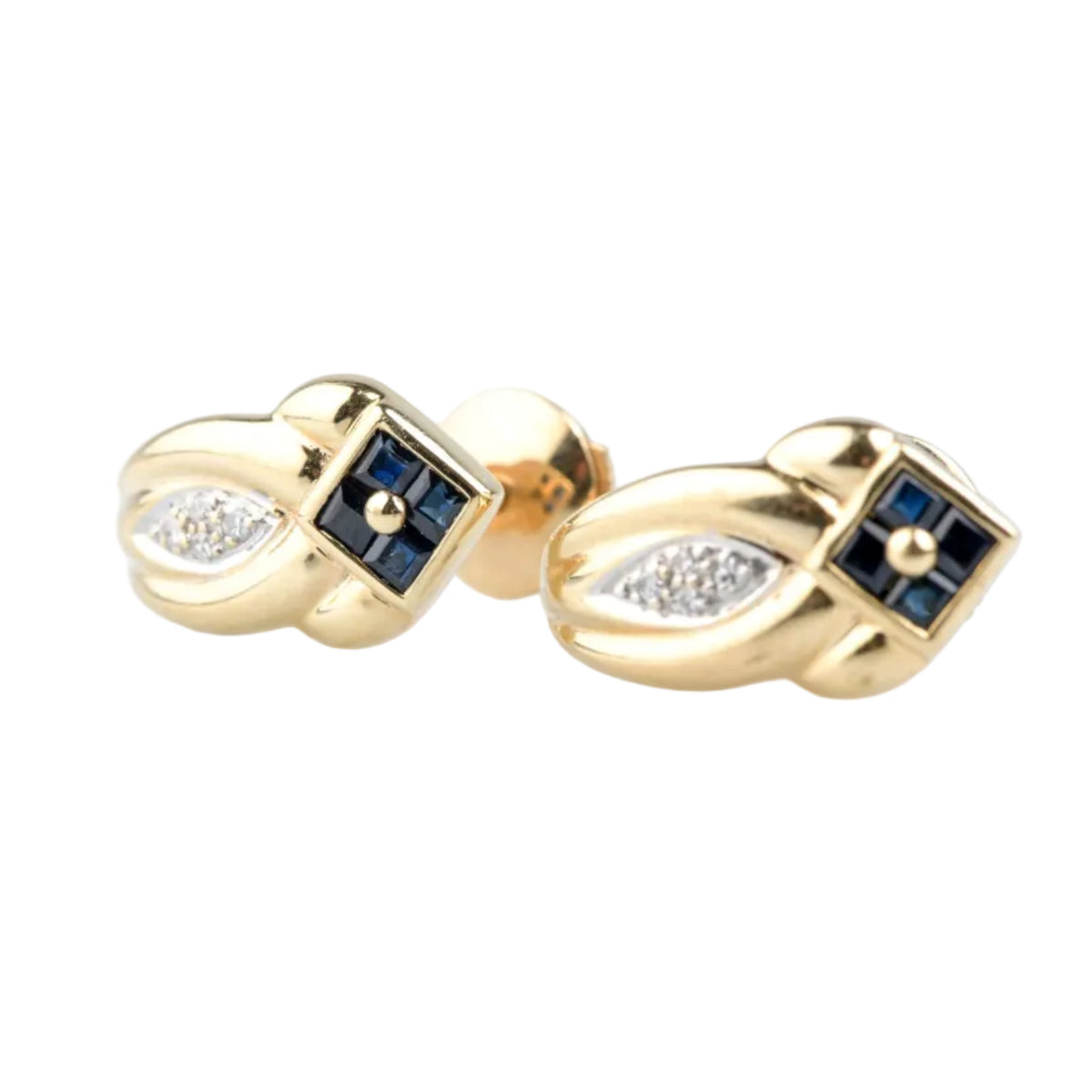 Boucles d’oreilles Puces en or jaune, saphirs et diamants