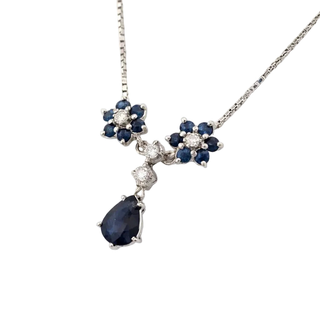 Collier Pendentif en or blanc, saphirs et diamants