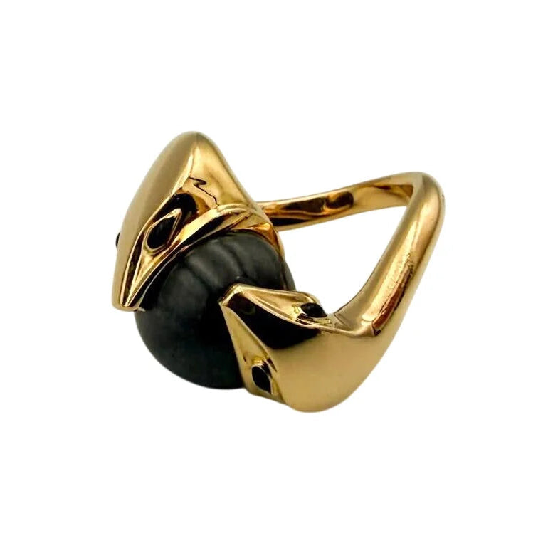 Bague Cocktail BOUCHERON "Trouble" en or jaune, émail et jade