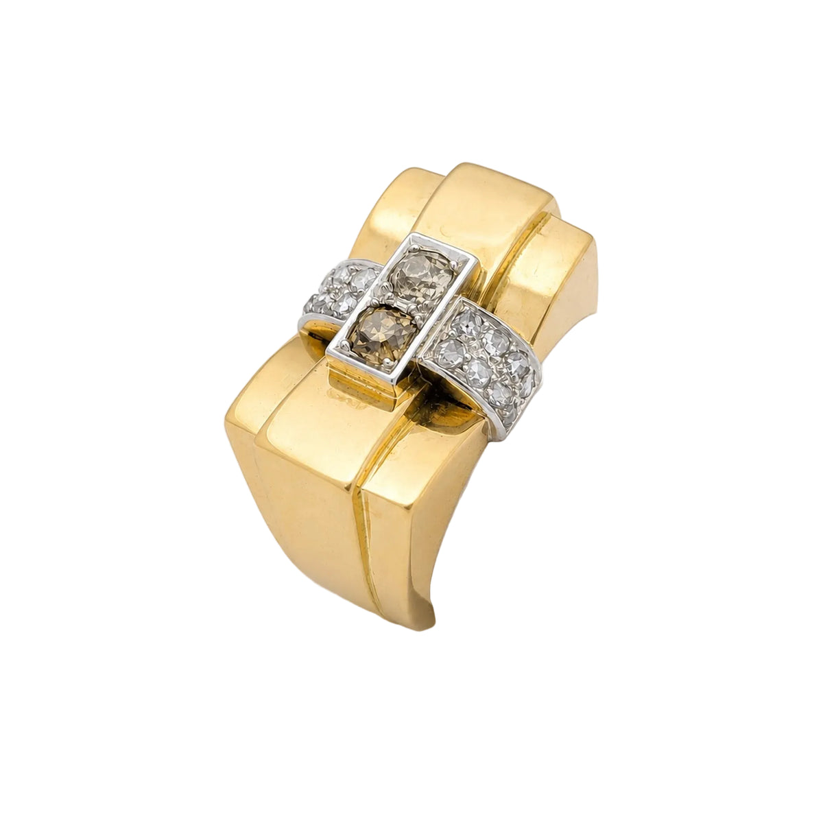 Bague Tank en or blanc, or jaune et diamants