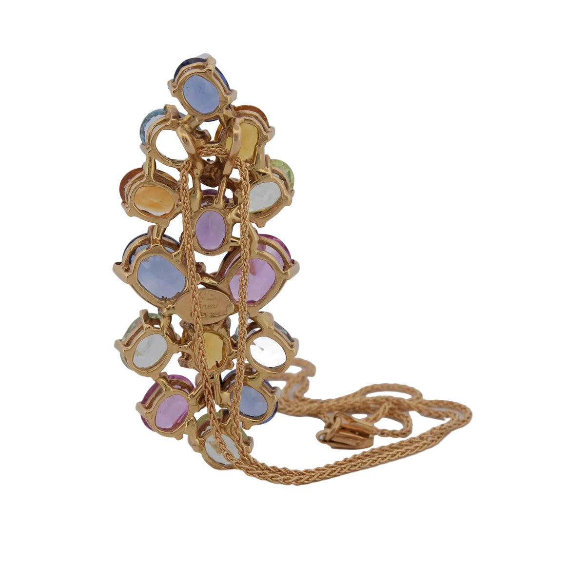 Collier Pendentif TREA en or jaune, aigue-marine, topaze, quartz citrine, tourmaline, aventurine et diamants