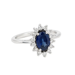 Bague Marguerite en or blanc, saphir et diamants