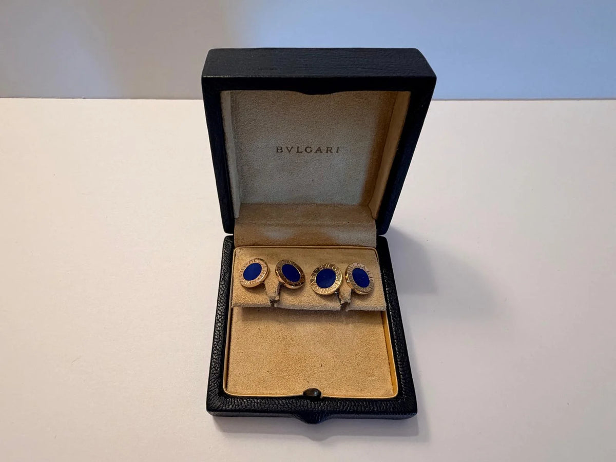 Boutons de manchette BULGARI en or jaune et lapis-lazuli