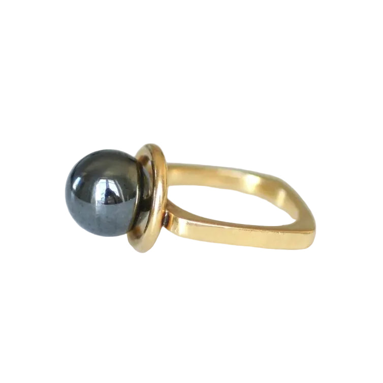Bague Solitaire DINH VAN en or jaune et hématite