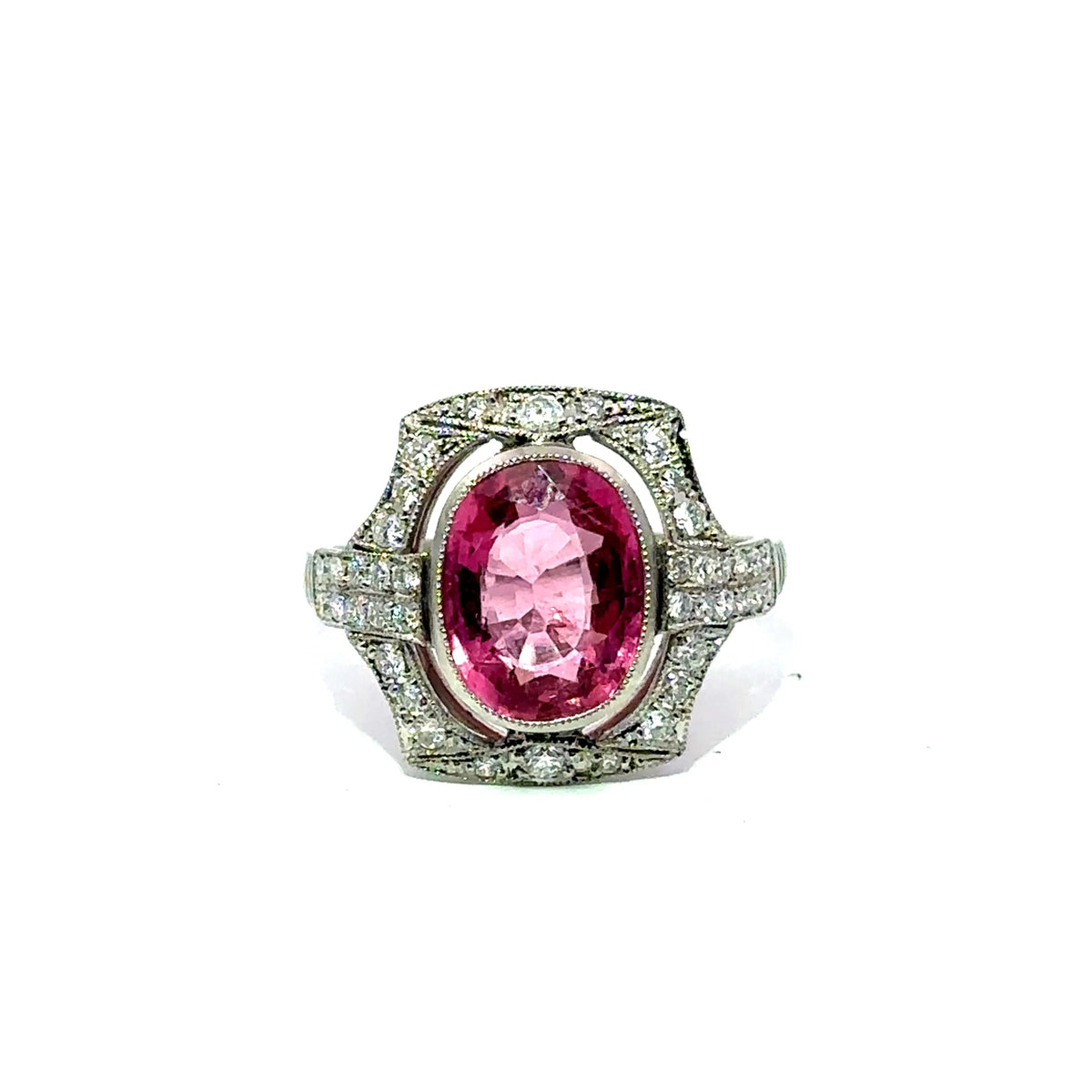 Bague Entourage en platine, tourmaline et diamants