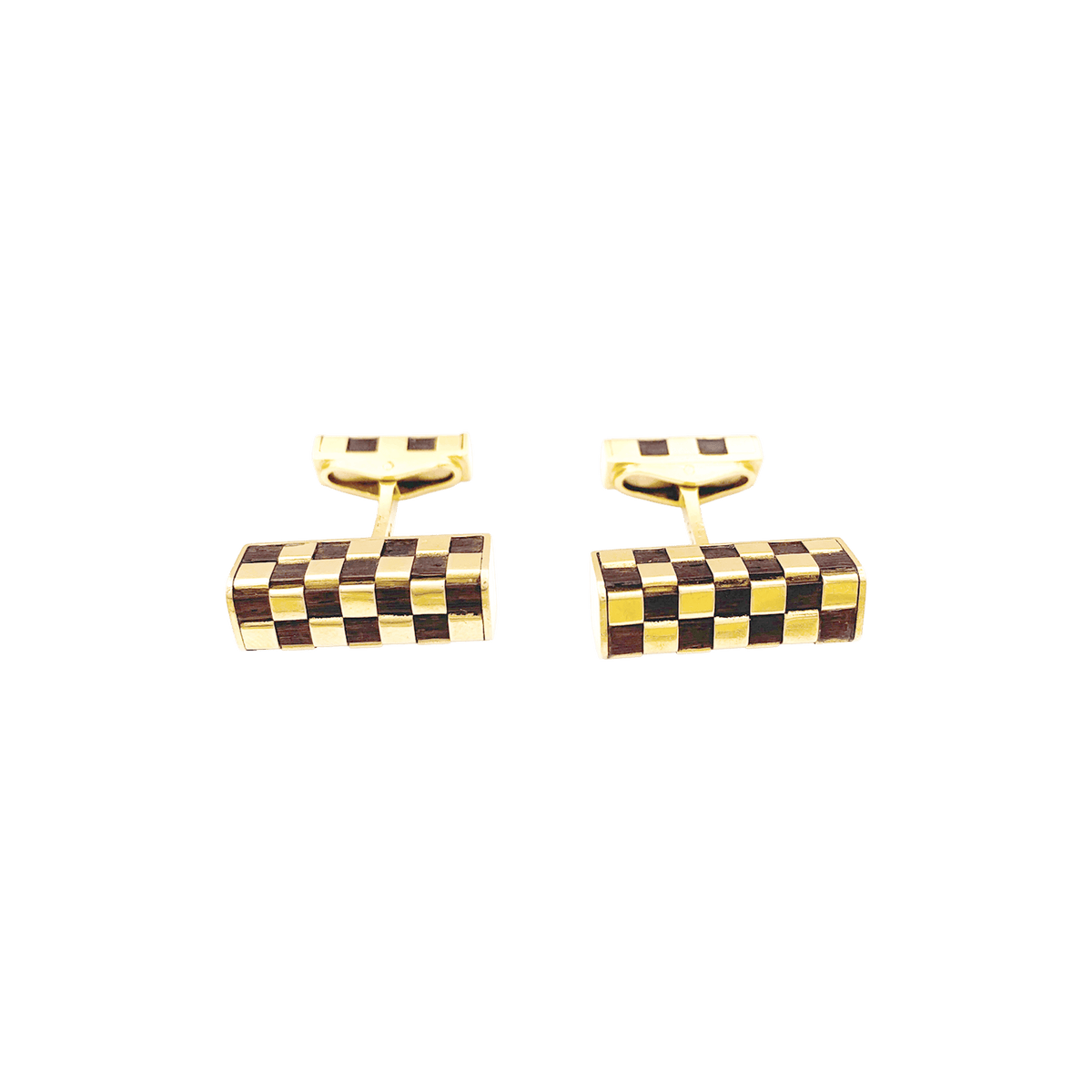 Boutons de manchette Van Cleef & Arpels, « Damier », or jaune et bois.
