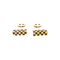 Boutons de manchette Van Cleef & Arpels, « Damier », or jaune et bois.