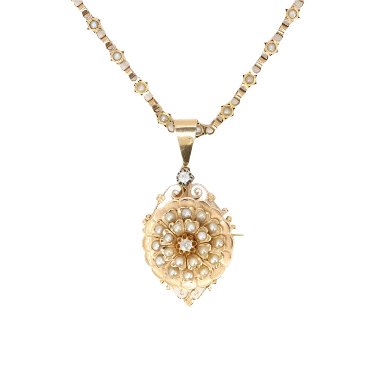 GEORGES BRUNET - Collier Napoléon III or jaune diamants perles fines - Castafiore