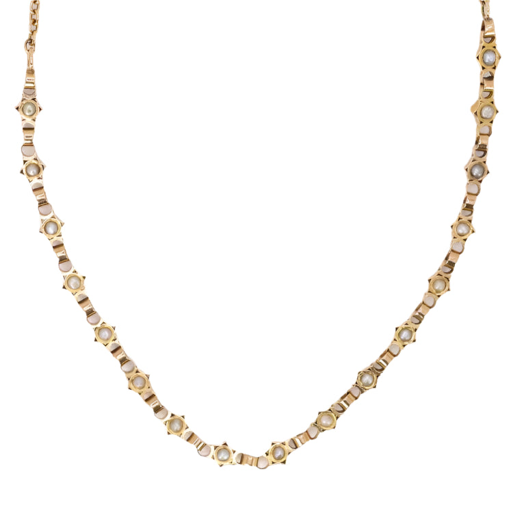 GEORGES BRUNET - Collier Napoléon III or jaune diamants perles fines - Castafiore