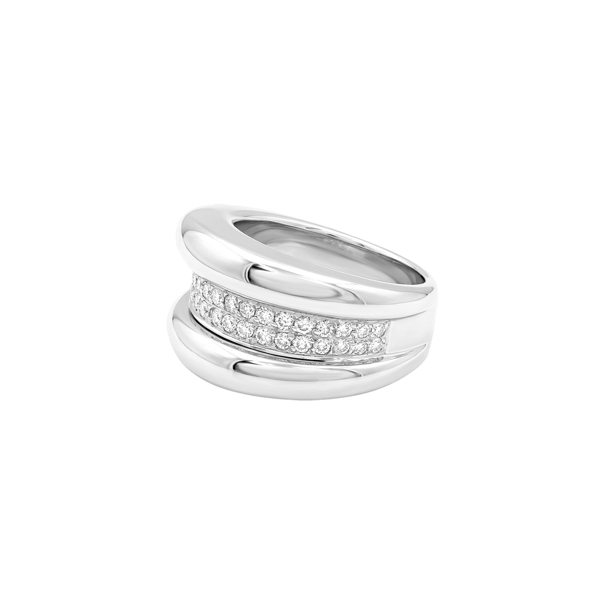 Bague godrons or blanc et diamants.