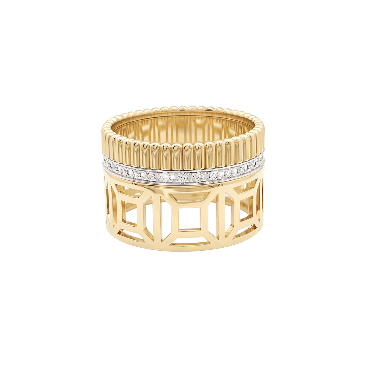 Bague Boucheron "Quatre Radiant Edition Ajourée", or jaune, or blanc, diamants.