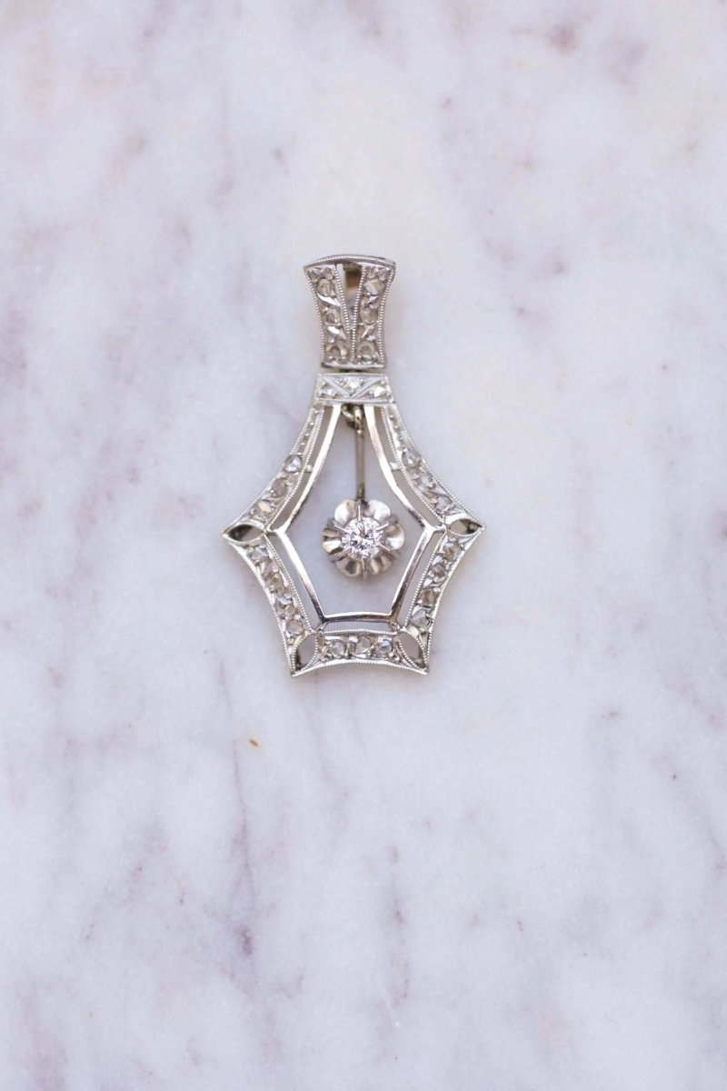 Grand pendentif Art Déco or blanc et diamants - Castafiore