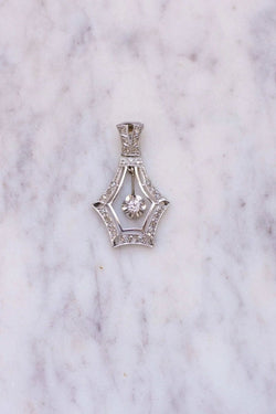 Grand pendentif Art Déco or blanc et diamants - Castafiore