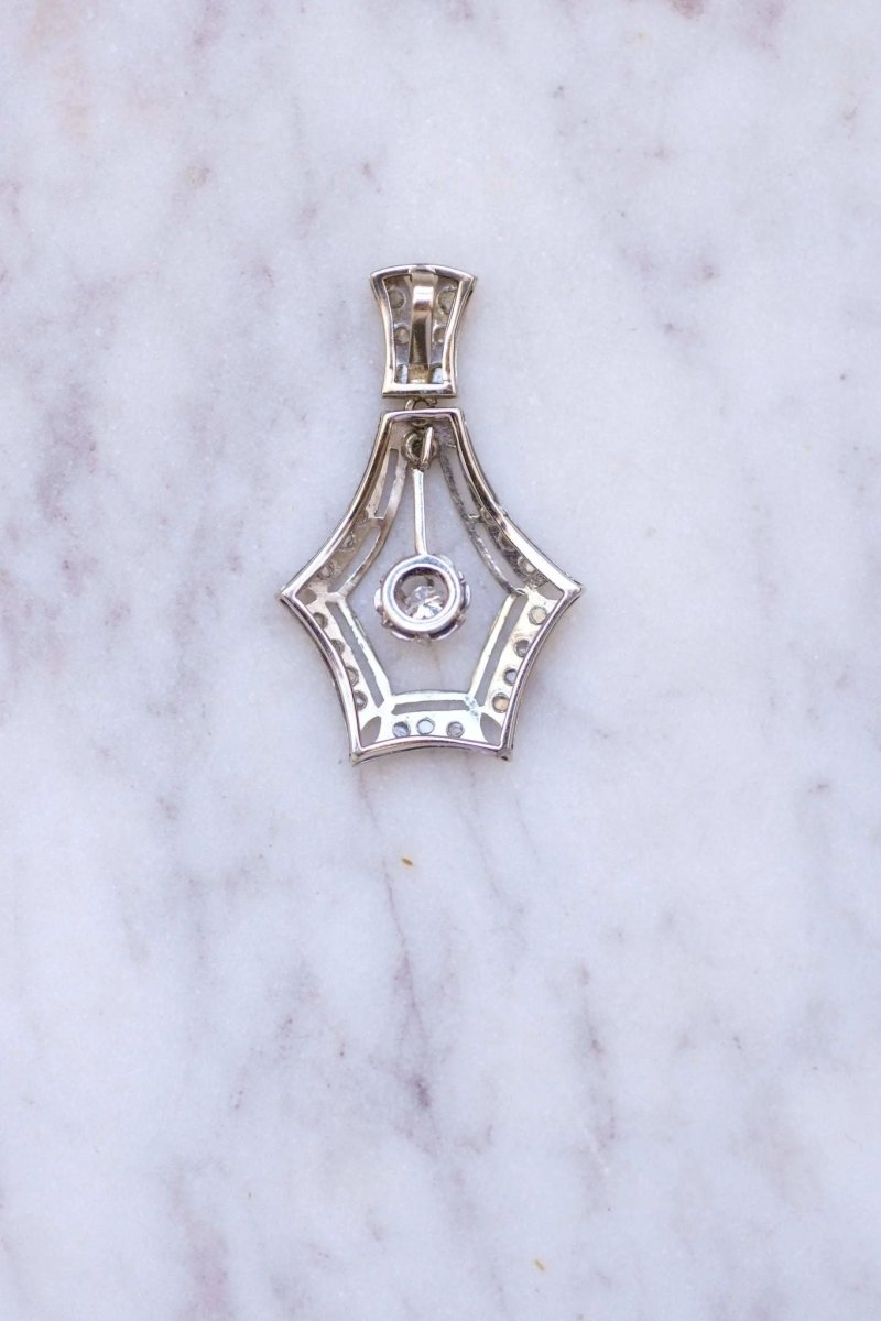 Grand pendentif Art Déco or blanc et diamants - Castafiore