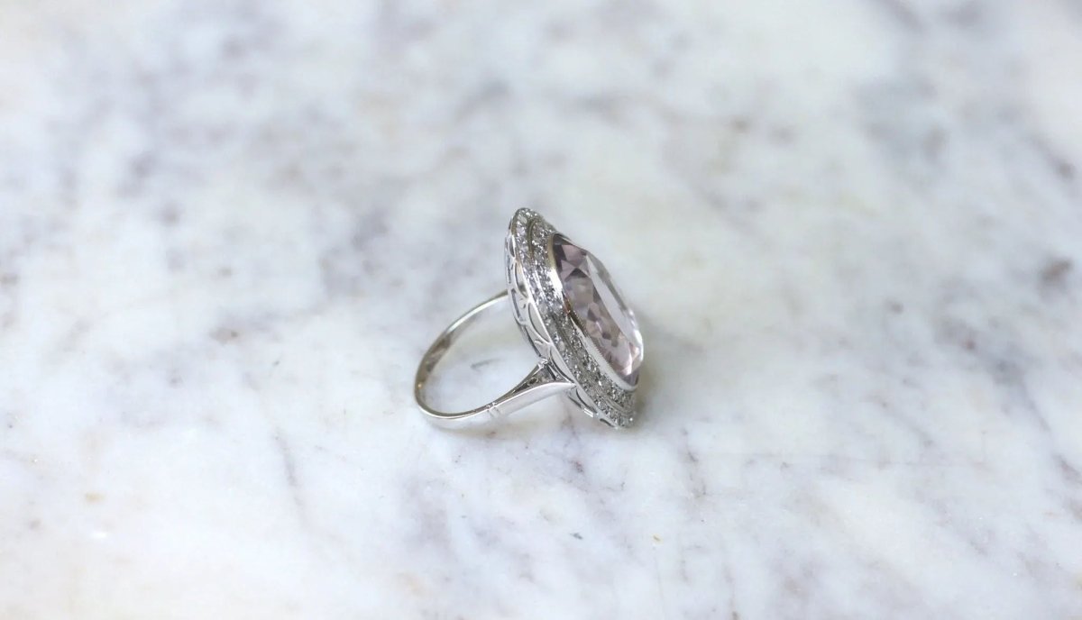 Grande Bague Art Déco Améthyste et Diamants - Castafiore