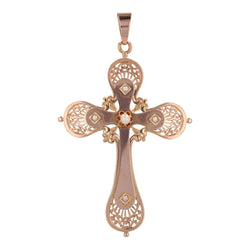 Grande croix ancienne or rose et perles fines - Castafiore