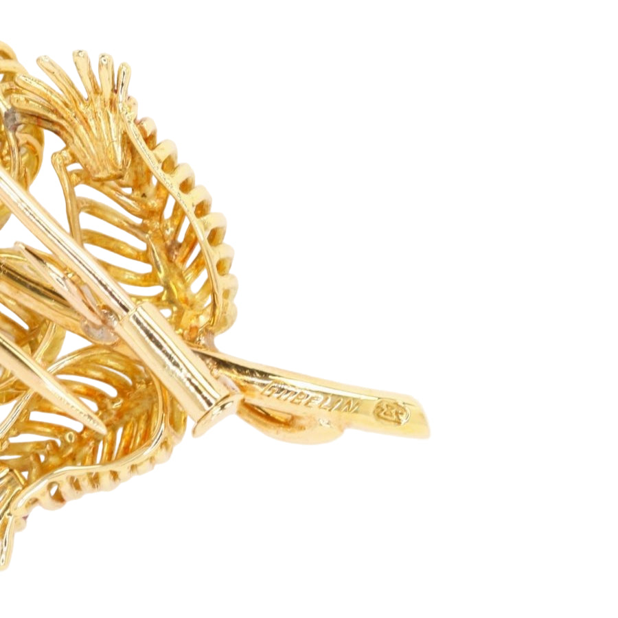 GUBELIN Broche feuille or rubis émeraudes - Castafiore