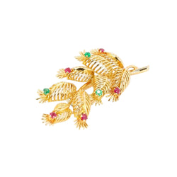 GUBELIN Broche feuille or rubis émeraudes - Castafiore