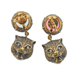 Gucci Le Marche Des Marseilles Cat Head Gold Gemstone Stud Earrings - Castafiore