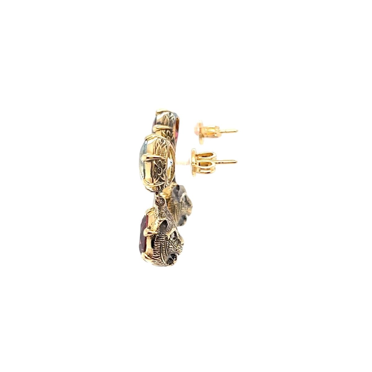 Gucci Le Marche Des Marseilles Cat Head Gold Gemstone Stud Earrings - Castafiore