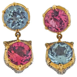 Gucci Le Marche Des Marseilles Cat Head Gold Gemstone Stud Earrings - Castafiore