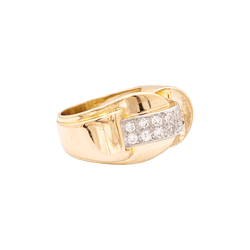 Bague Tank asymétrique en or rose, platine et diamants.
