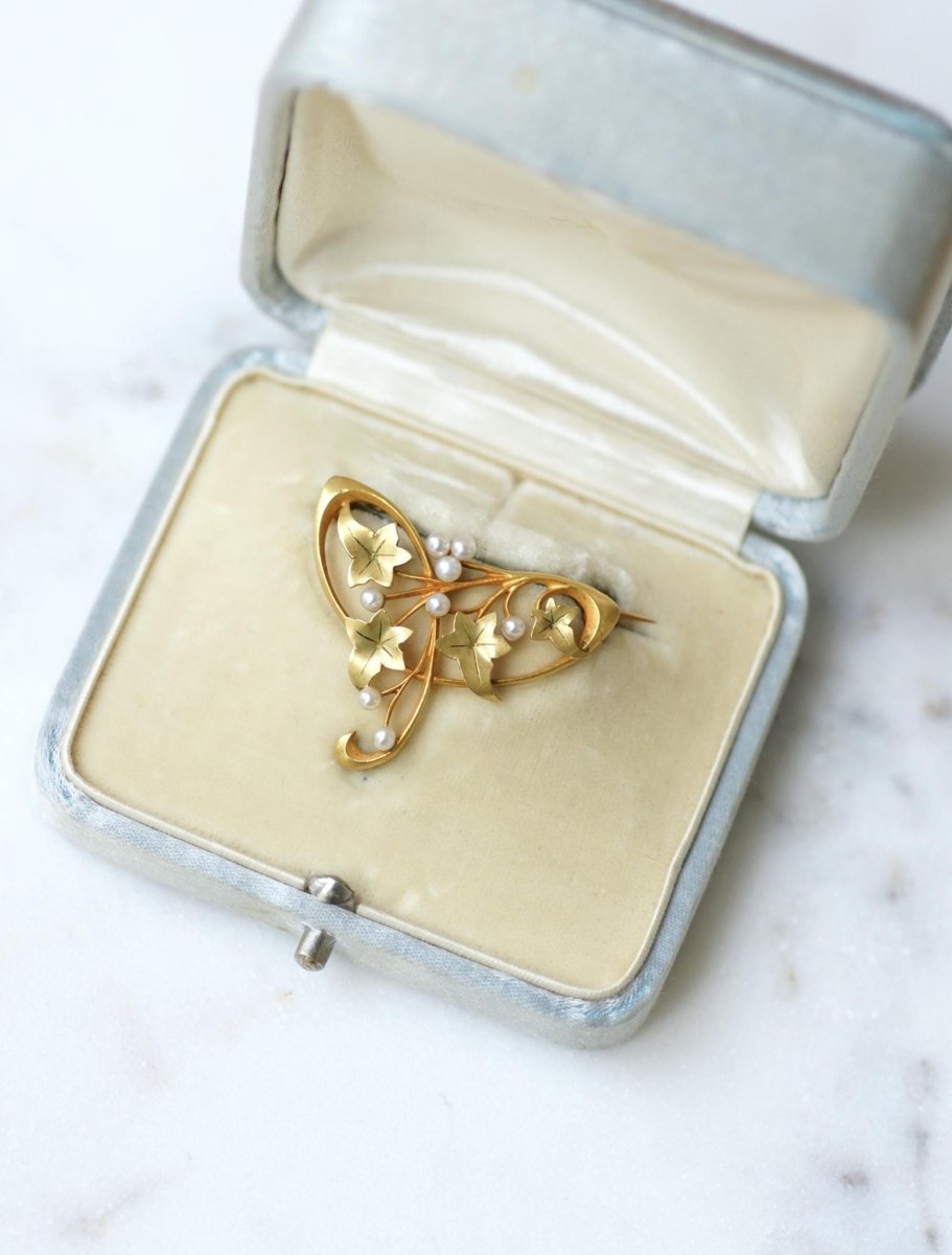 Hubert Martincourt Broche Art Nouveau Or Jaune et Perles - Castafiore